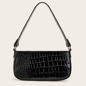 NEW Croc embossed baguette bag pochette black shoulder bag faux leather bag